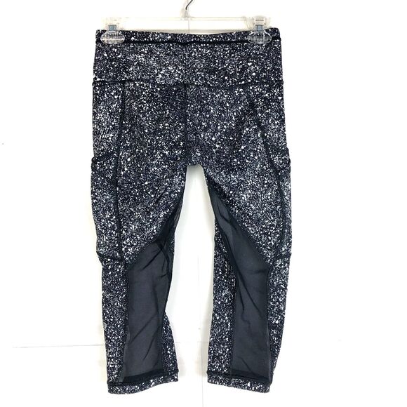 LULULEMON Outrun Cropped 17” Leggings Black White Dot Mesh Panel Size 4 - Picture 6 of 11